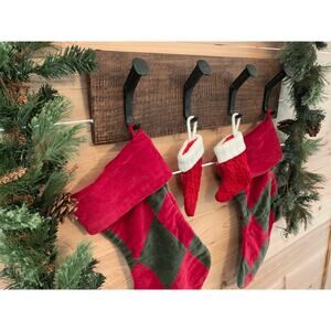 Rustic Farmhouse Christmas Stocking Wall Holder - 4 Hook - Dark Walnut